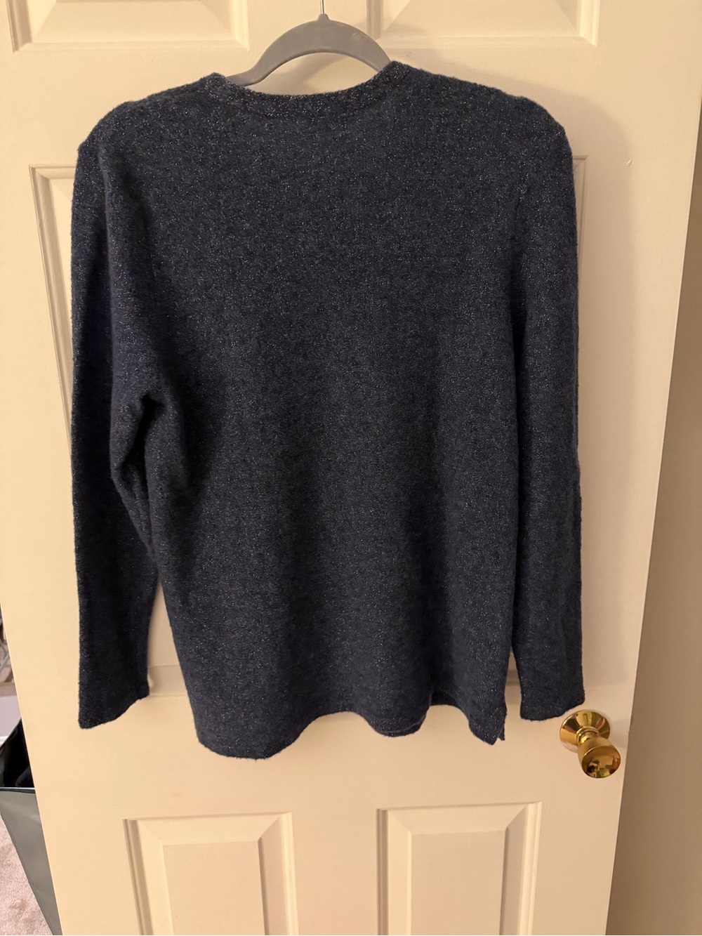 J McLaughlin Navy Blue Metallic Merino Wool V-Neck Sweater L - Picture 4 of 4
